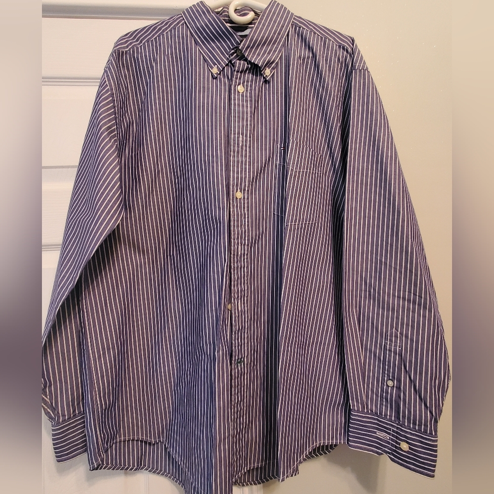 Mens Tommy Hilfiger blue/white striped long sleeve button down shirt